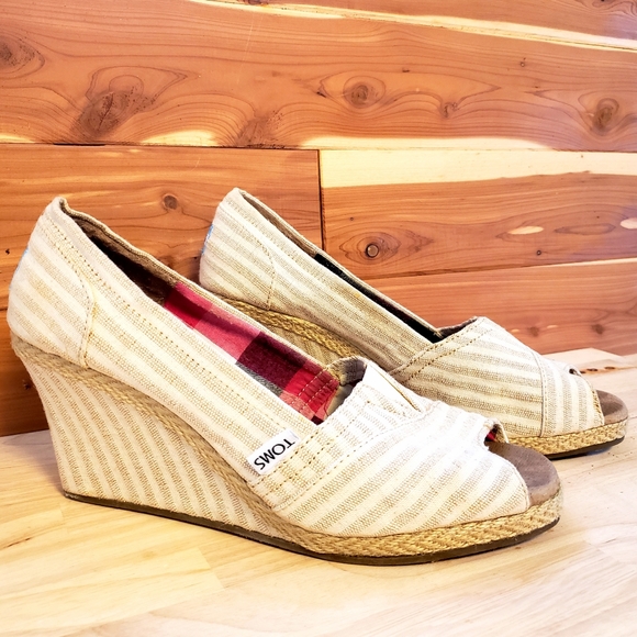 Tom's peep toe wedge canvas shoes - Picture 2 of 8